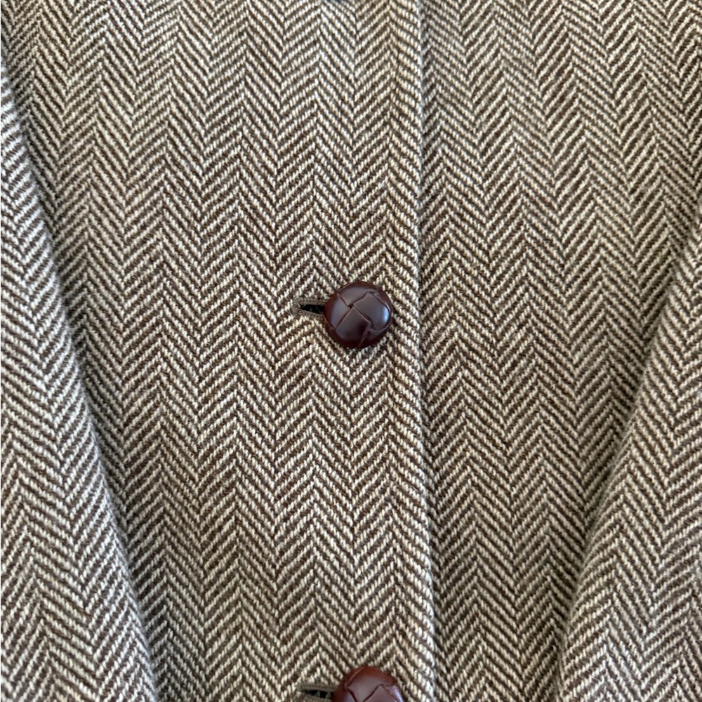 Ralph Lauren Brown Herringbone Wool Blazer with Suede Elbow Patches - Picture 3 of 11